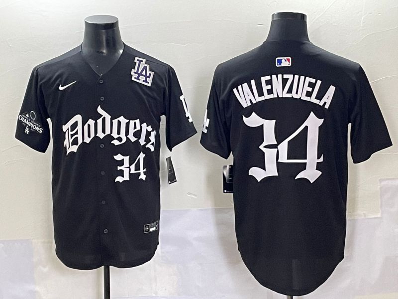 Men 2025 Los Angeles Dodgers #34 Valenzuela Black Seventh generation Joint Name Nike MLB Jersey style 11